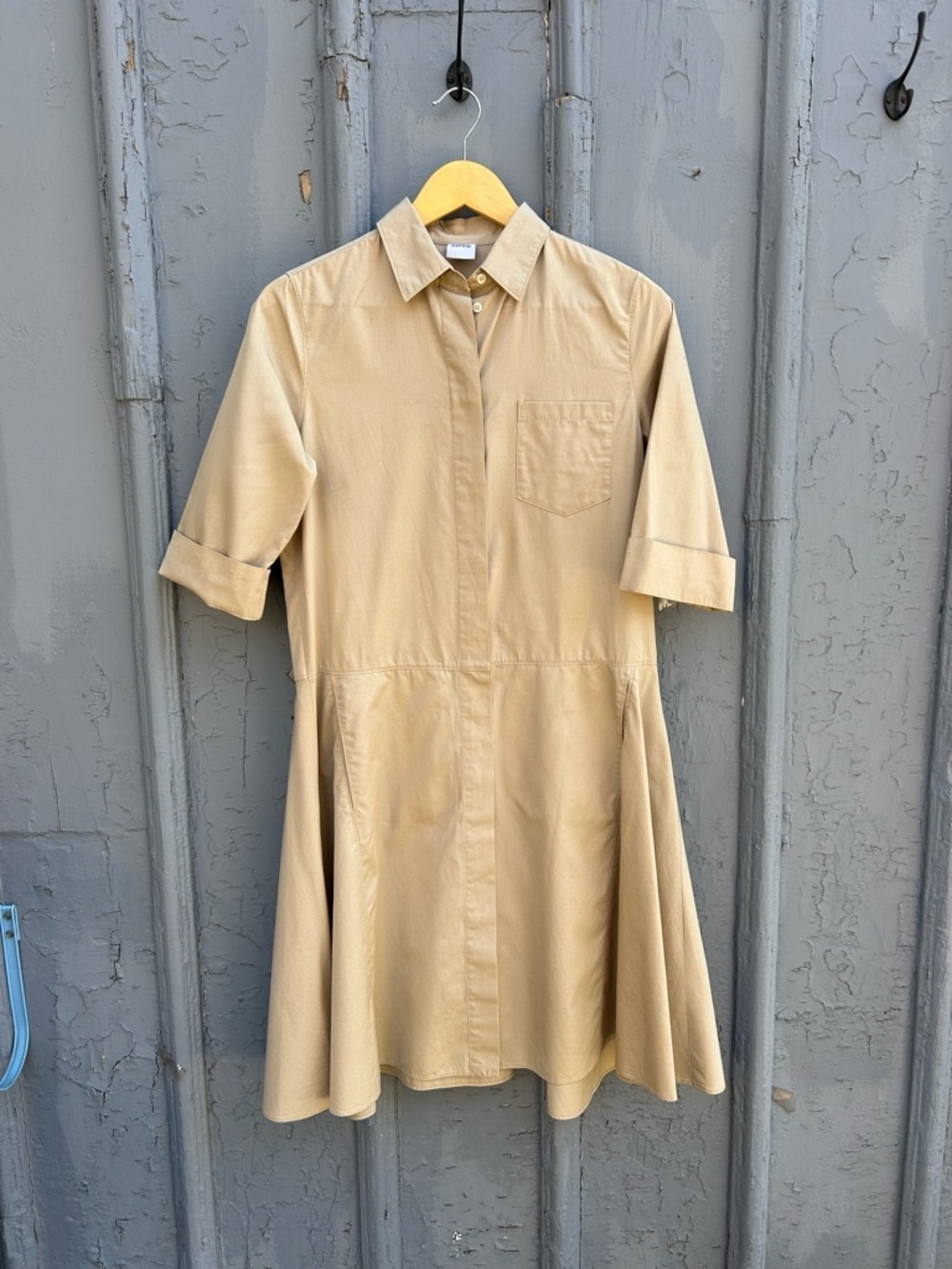 Aspesi Cotton Poplin fit & flare taupe shirt dress, size 38 (US 6/8)